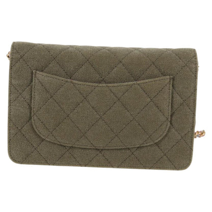 Chanel Matelasse Chain Shoulder Bag Canvas Green Gold Cc