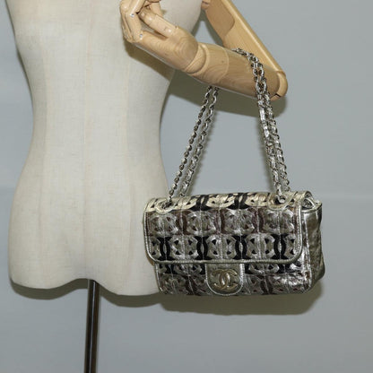 Chanel Chain Matelasse Shoulder Bag Leather Silver Cc