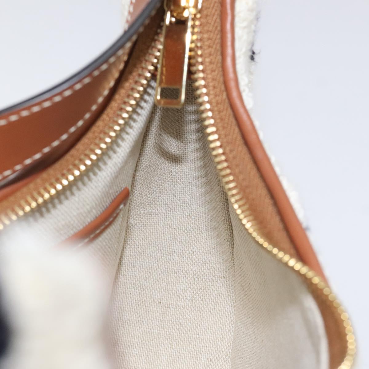 Celine Triomphe Shoulder Bag Pile White Brown Gold