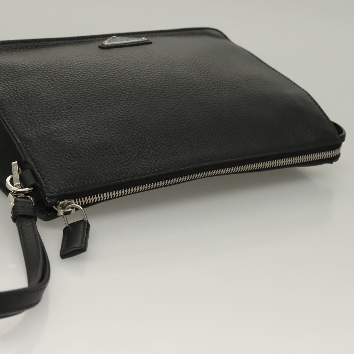 Prada Clutch Bag Leather Black Silver 2vf006