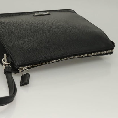 Prada Clutch Bag Leather Black Silver 2vf006