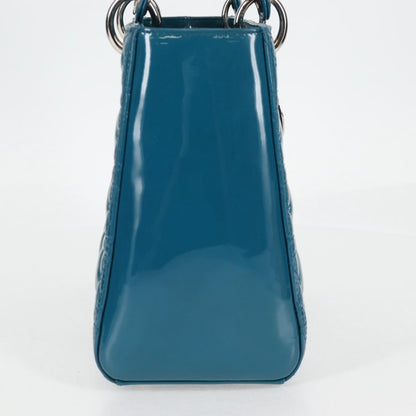 Christian Dior Lady Dior Canage Hand Bag Patent 2WAY Blue Silver