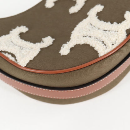 Celine Triomphe Ava Shoulder Bag Canvas Leather Pile Khaki Gold