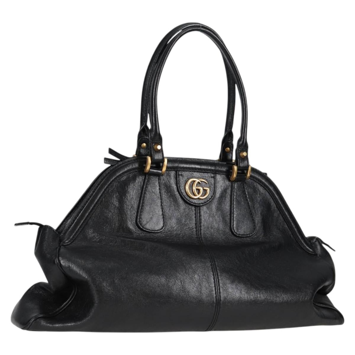 Gucci Gg Marmont Hand Bag Leather Black Gold 515937