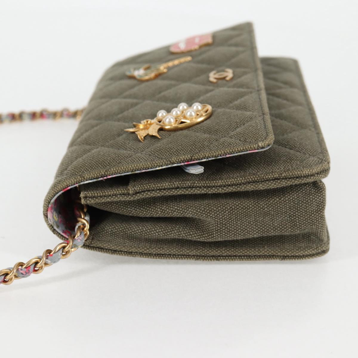 Chanel Matelasse Chain Shoulder Bag Canvas Green Gold Cc