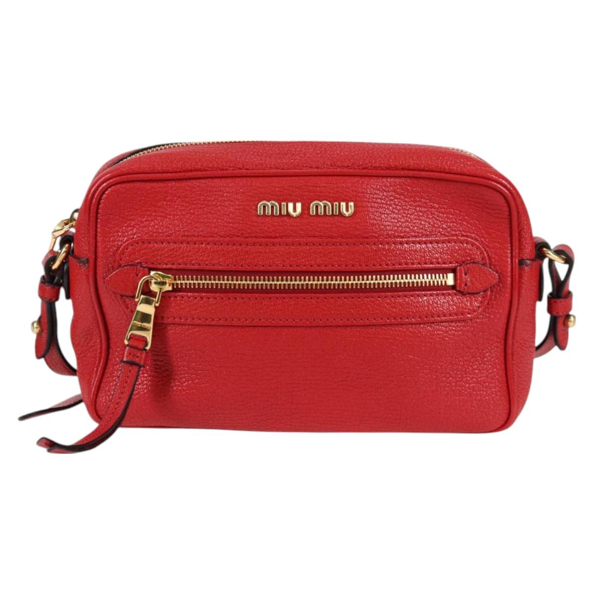 Miu Miu Shoulder Bag Leather Red Gold