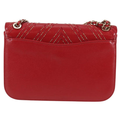 Chanel Chain V Stitch Shoulder Bag Lamb Skin Red Gold Cc