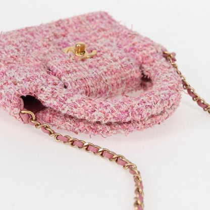 Chanel Chain Shoulder Bag Tweed Pink Gold Cc