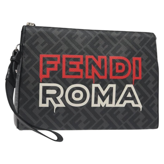 Fendi Zucca Canvas Clutch Bag Pvc Black Silver