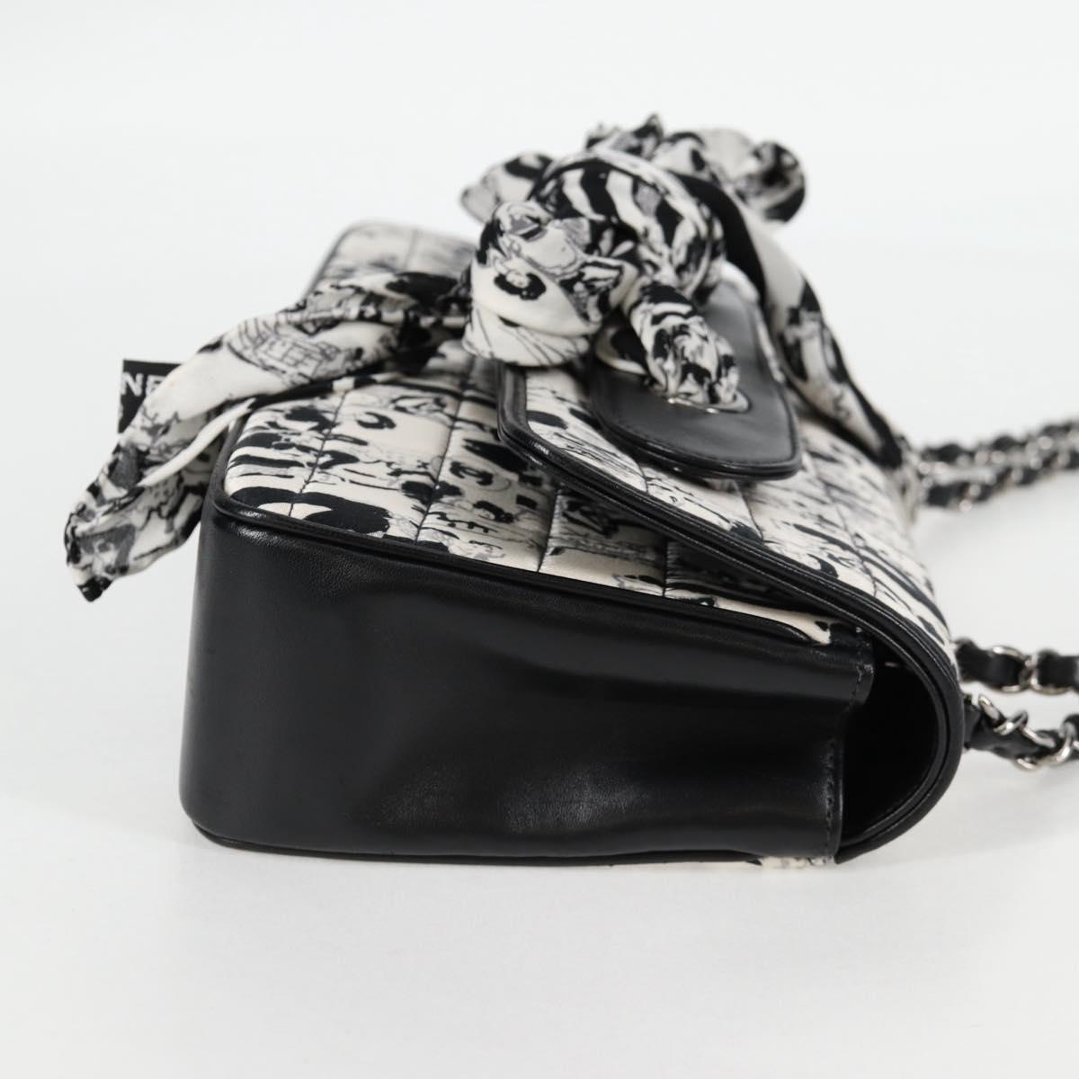 Chanel Chain Coco Mark Choco Bar Shoulder Bag Satin Black White Cc