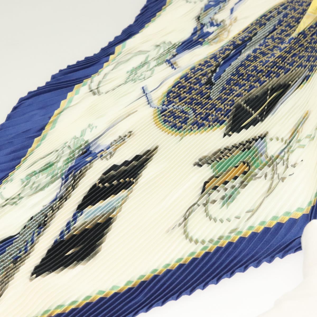 Hermes Pleated Scarf ""les Voitures A Transformation"" Silk Blue