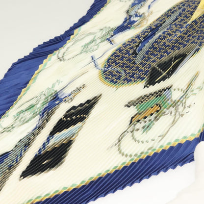 Hermes Pleated Scarf ""les Voitures A Transformation"" Silk Blue