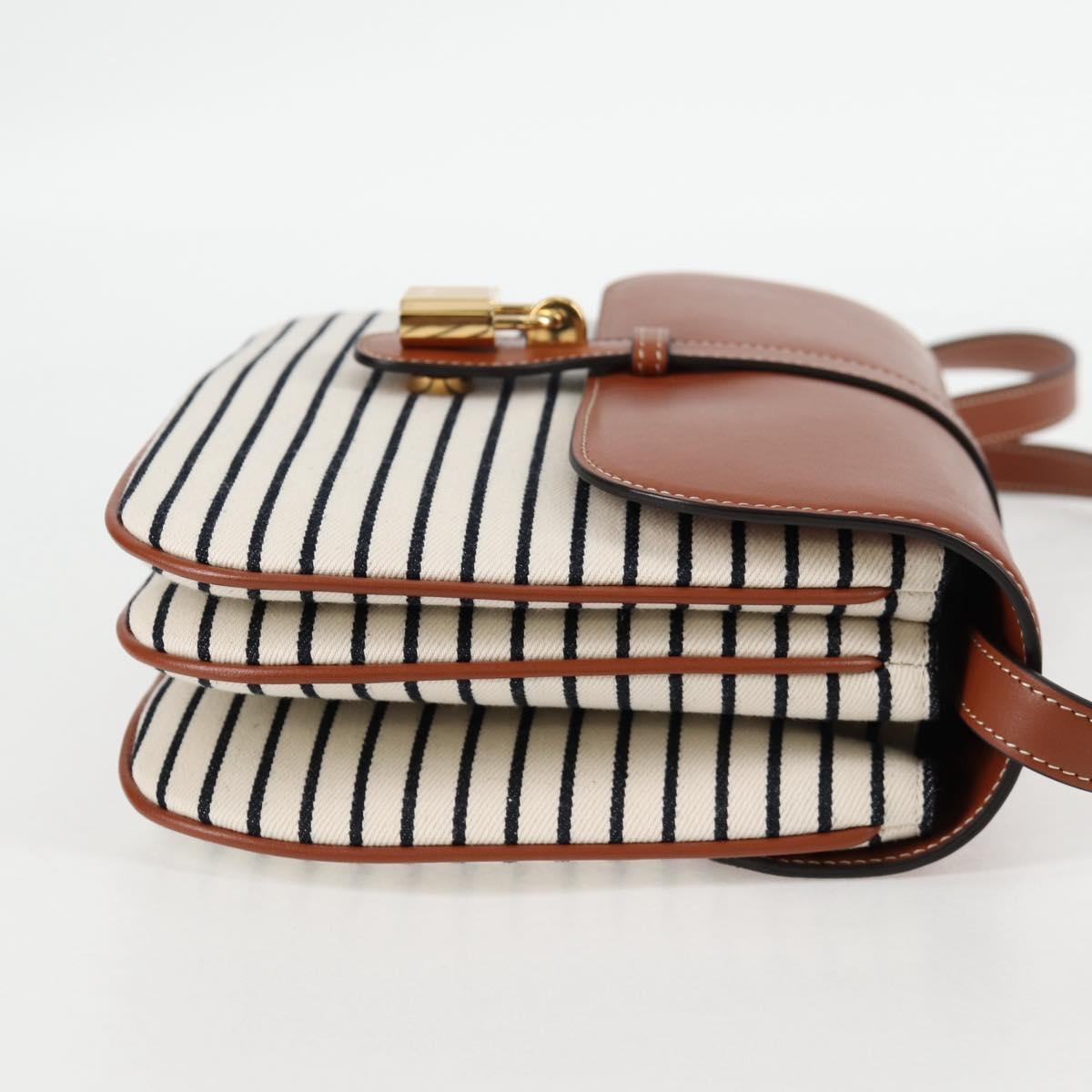 Celine Shoulder Bag Canvas Leather Brown Gold