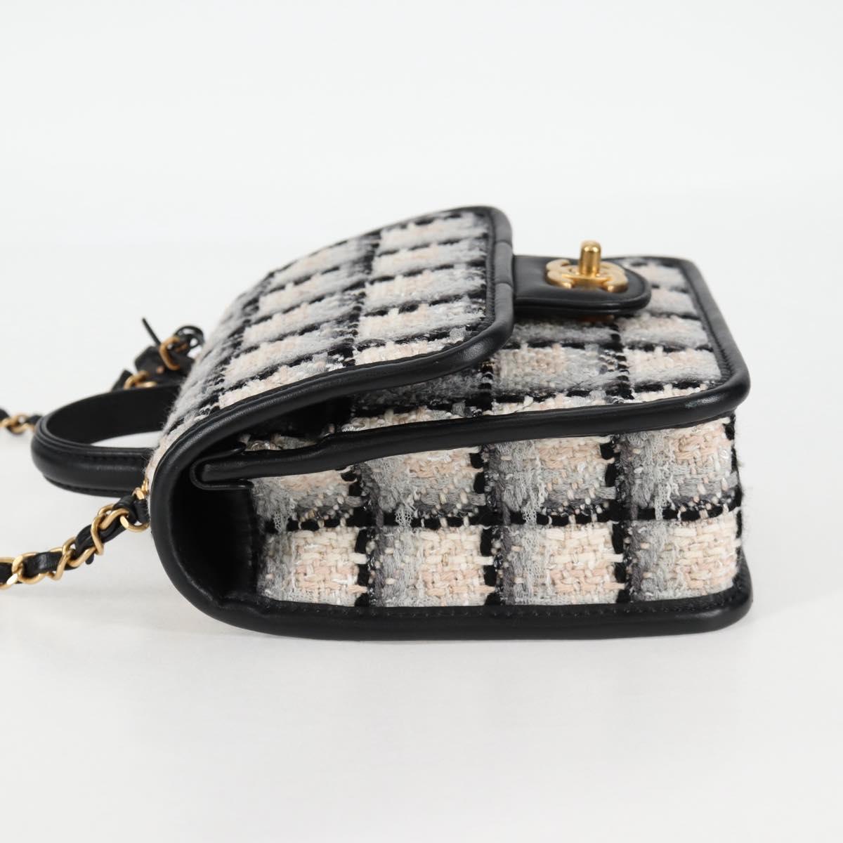 Chanel Matelasse Chain Hand Bag Tweed 2WAY White Gold Cc