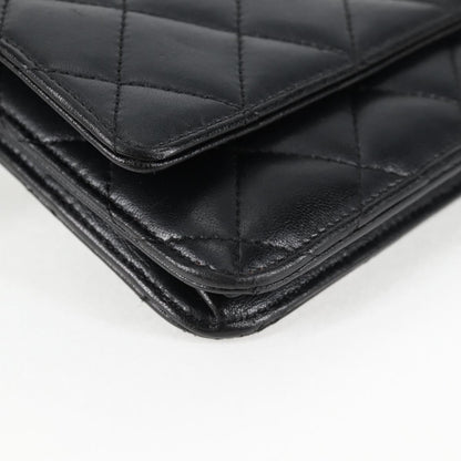 Chanel Matelasse Chain Wallet Lamb Skin Black Silver Cc