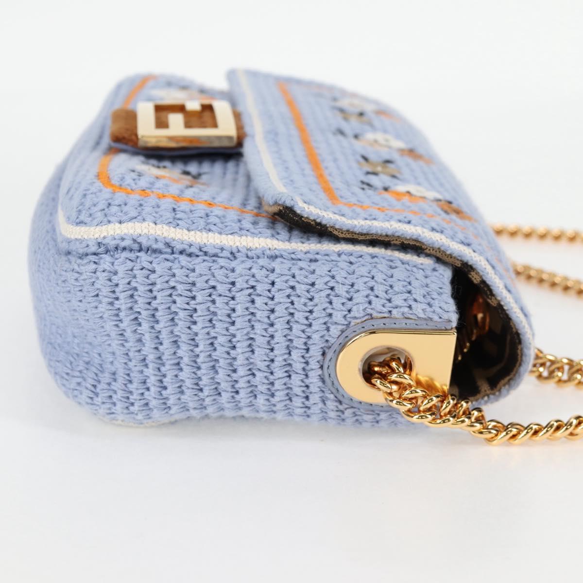Fendi Chain Mamma Baguette Shoulder Bag Cotton 2WAY Purple Gold