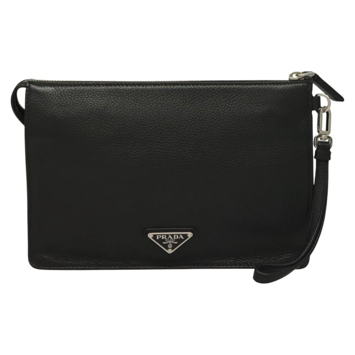 Prada Clutch Bag Leather Black Silver 2vf006