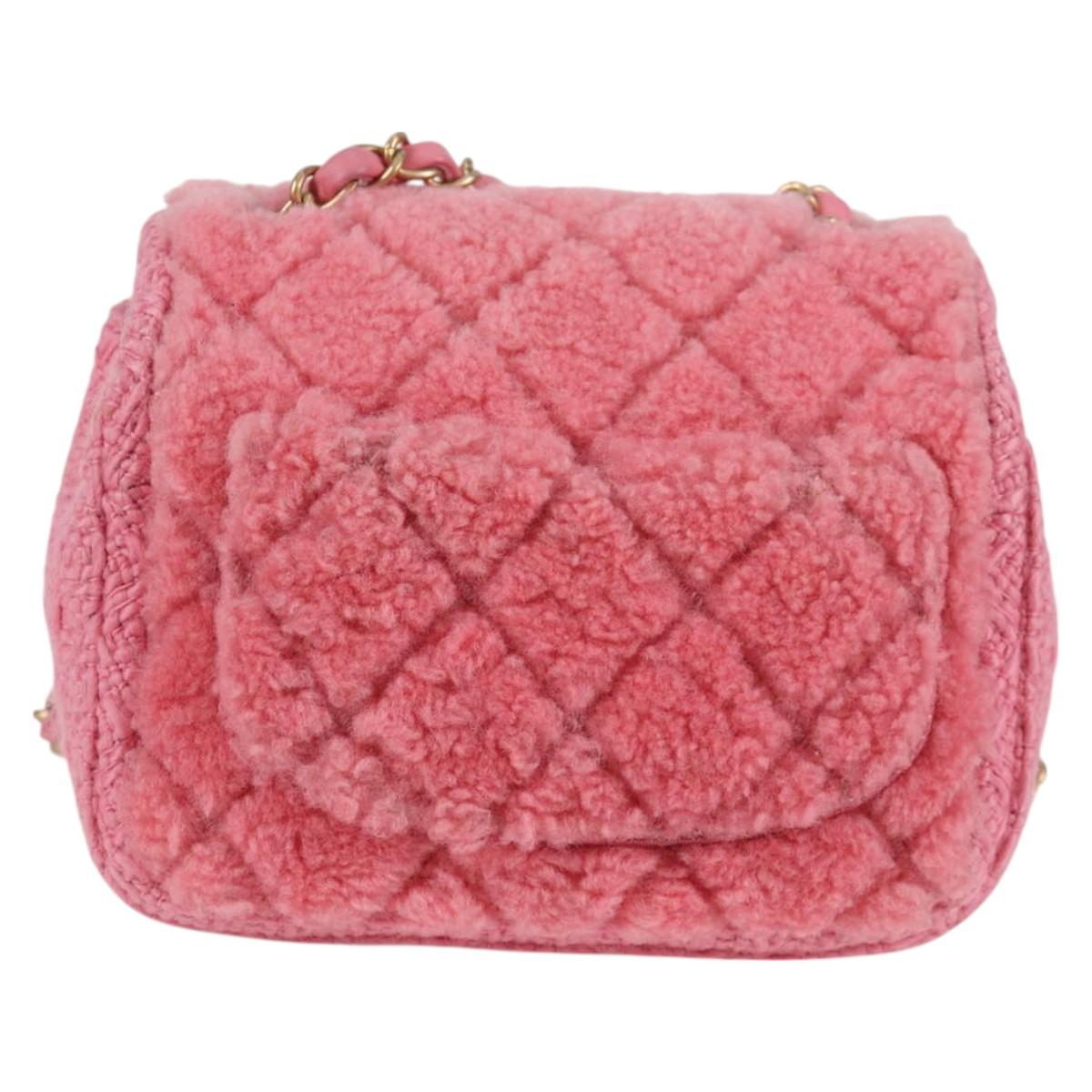 Chanel Matelasse Chain Shoulder Bag Wool Pink Gold Cc