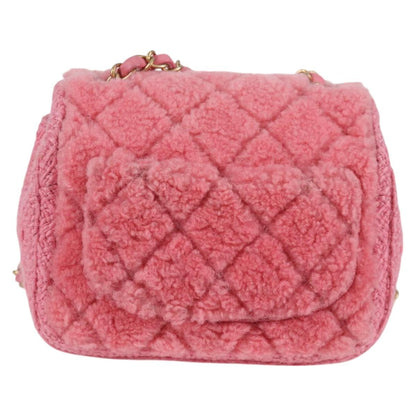 Chanel Matelasse Chain Shoulder Bag Wool Pink Gold Cc