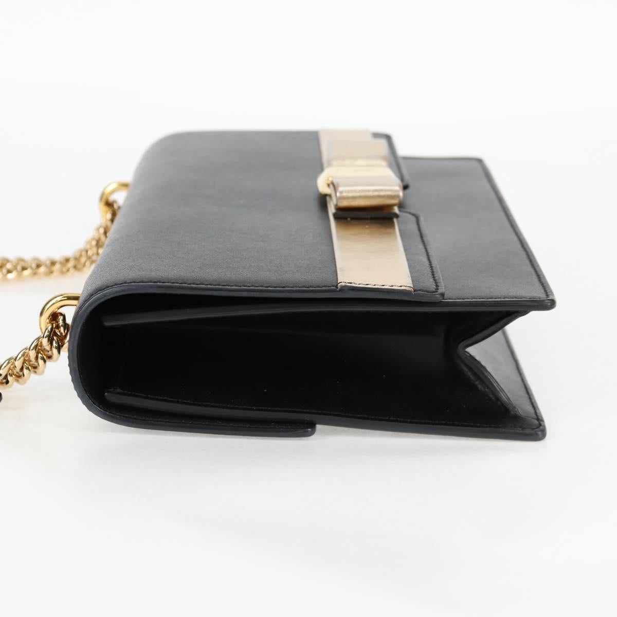 Salvatore Ferragamo Vala Chain Shoulder Bag Leather Black Gold