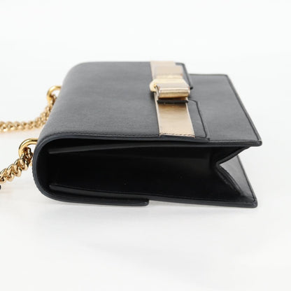Salvatore Ferragamo Vala Chain Shoulder Bag Leather Black Gold