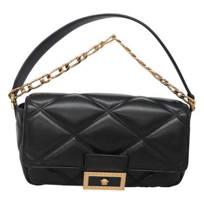 Versace Chain Hand Bag Leather 3WAY Black Gold
