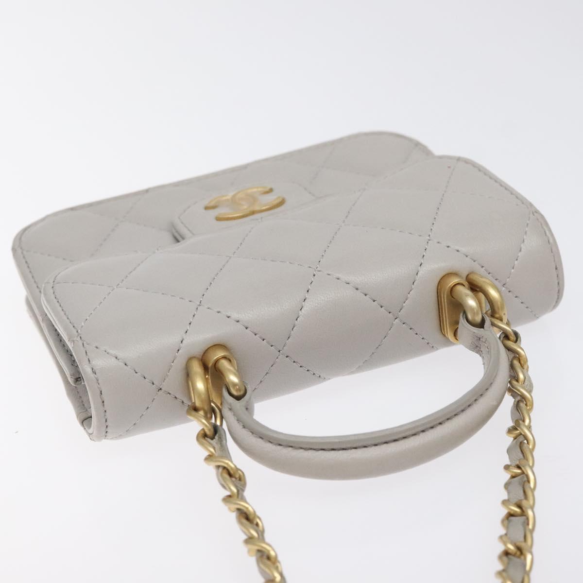 Chanel Matelasse Chain Wallet Shoulder Bag Lamb Skin Gray Gold Cc