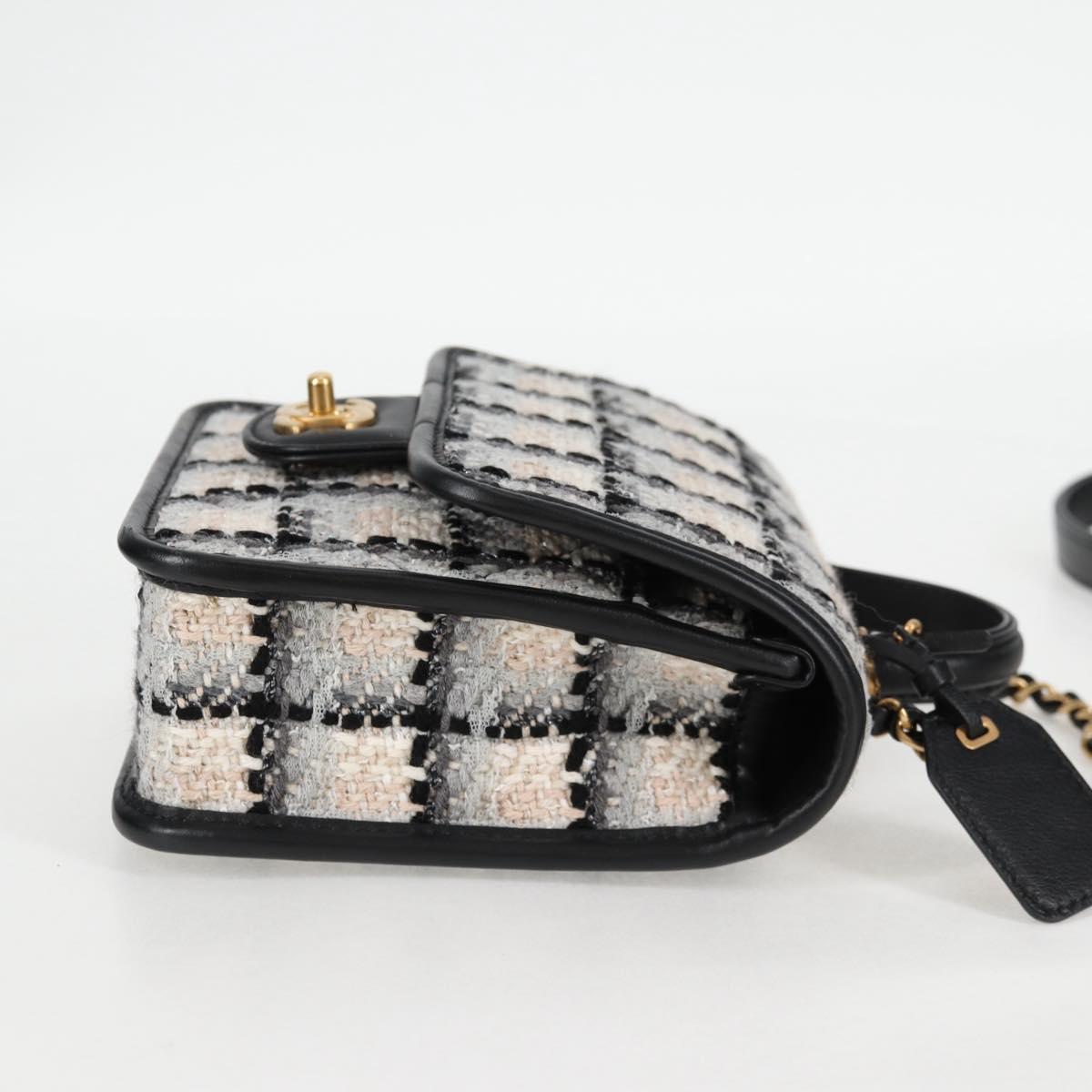 Chanel Matelasse Chain Hand Bag Tweed 2WAY White Gold Cc