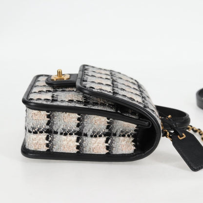 Chanel Matelasse Chain Hand Bag Tweed 2WAY White Gold Cc