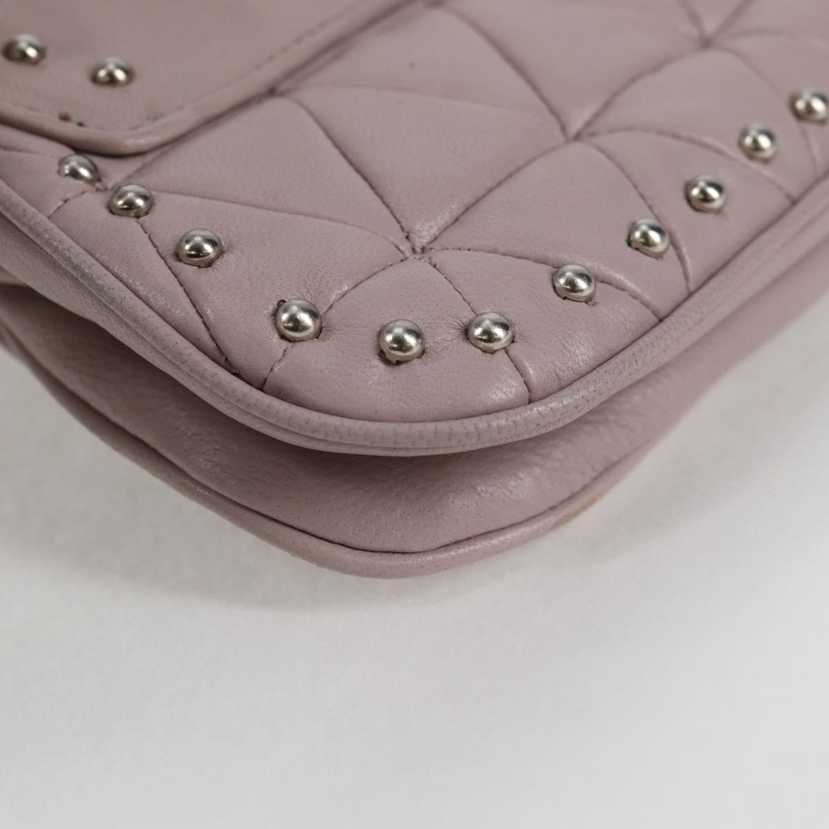 Miu Miu Studs Chain Shoulder Bag Leather Pink Silver