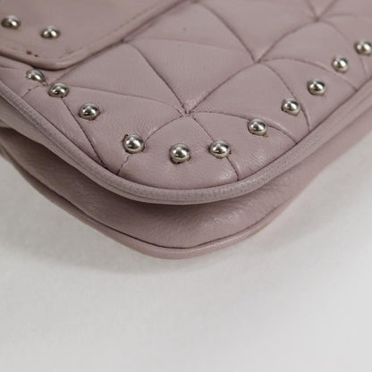 Miu Miu Studs Chain Shoulder Bag Leather Pink Silver