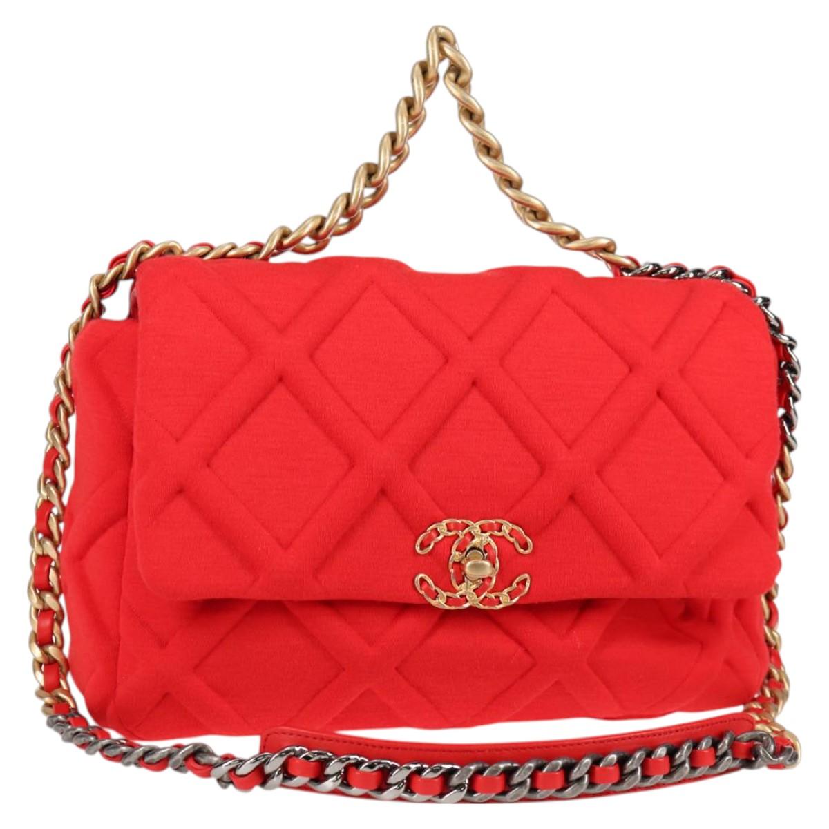 Chanel Chain Shoulder Bag Cotton 2WAY Red Gold Silver Cc