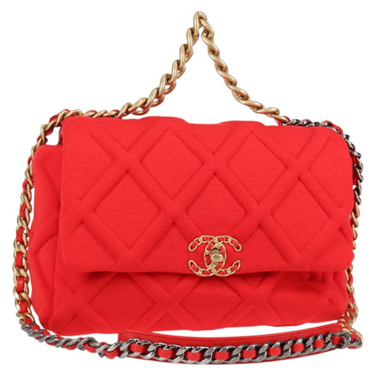 Chanel Chain Shoulder Bag Cotton 2WAY Red Gold Silver Cc