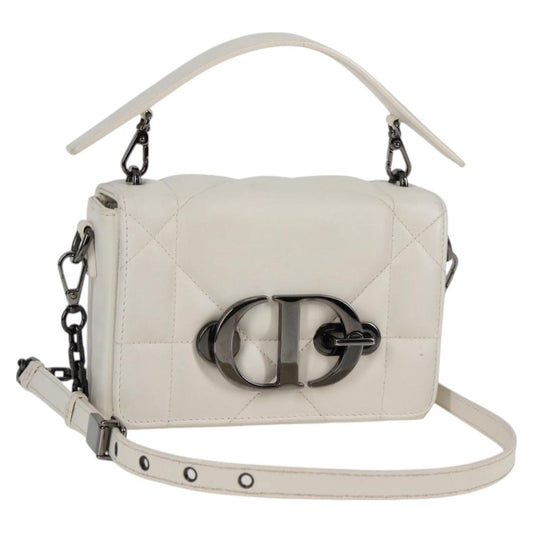 Christian Dior Chain Shoulder Bag Leather 2WAY White Silver
