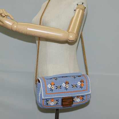 Fendi Chain Mamma Baguette Shoulder Bag Cotton 2WAY Purple Gold
