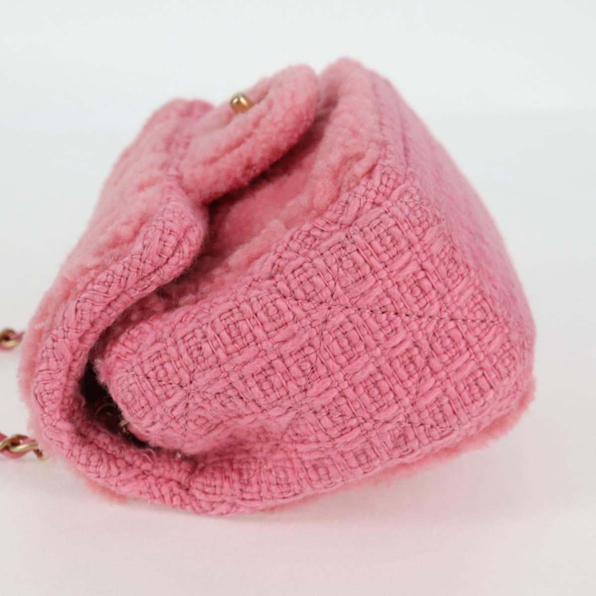 Chanel Matelasse Chain Shoulder Bag Wool Pink Gold Cc