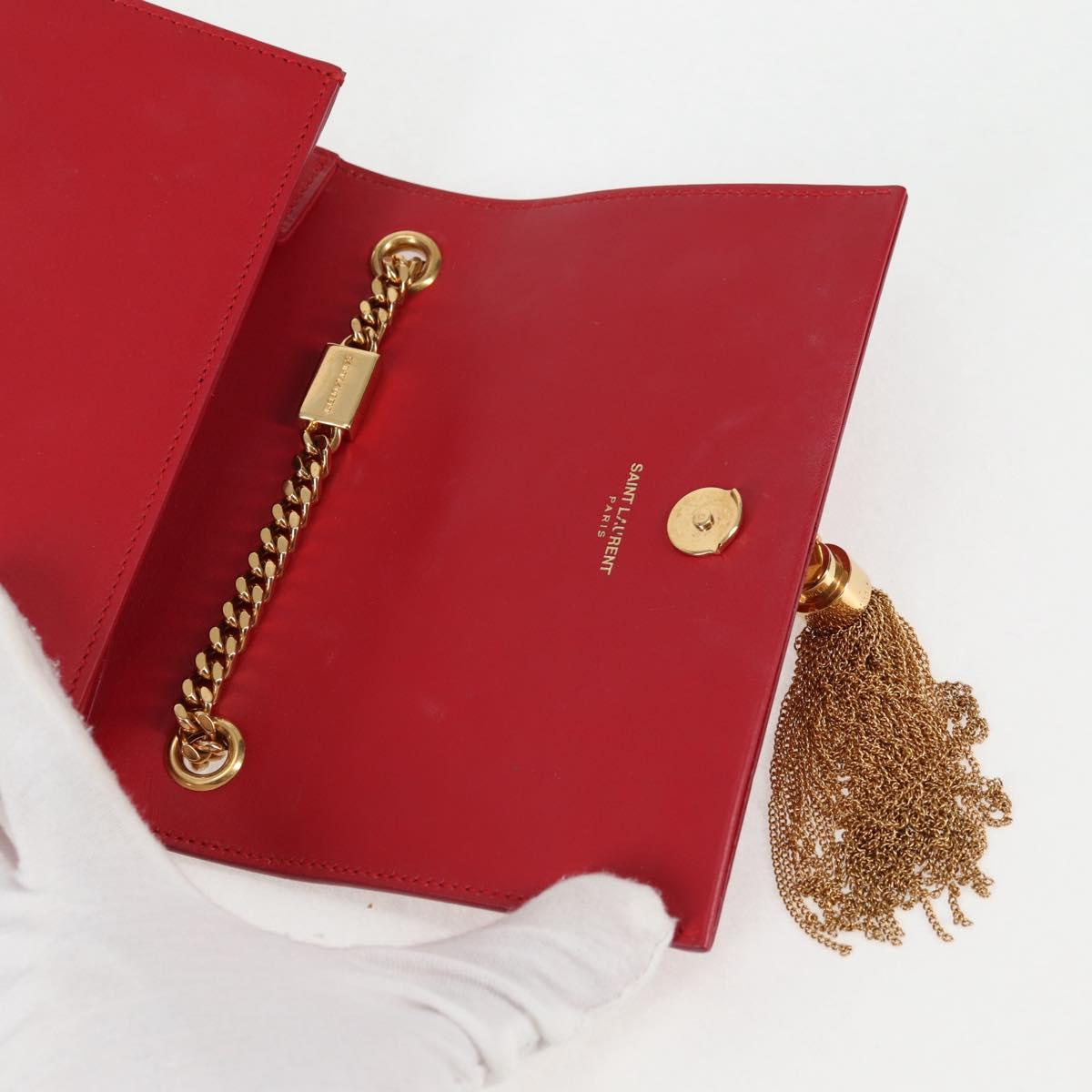 Saint Laurent Chain Shoulder Bag Leather Red Gold