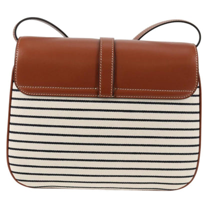 Celine Shoulder Bag Canvas Leather Brown Gold