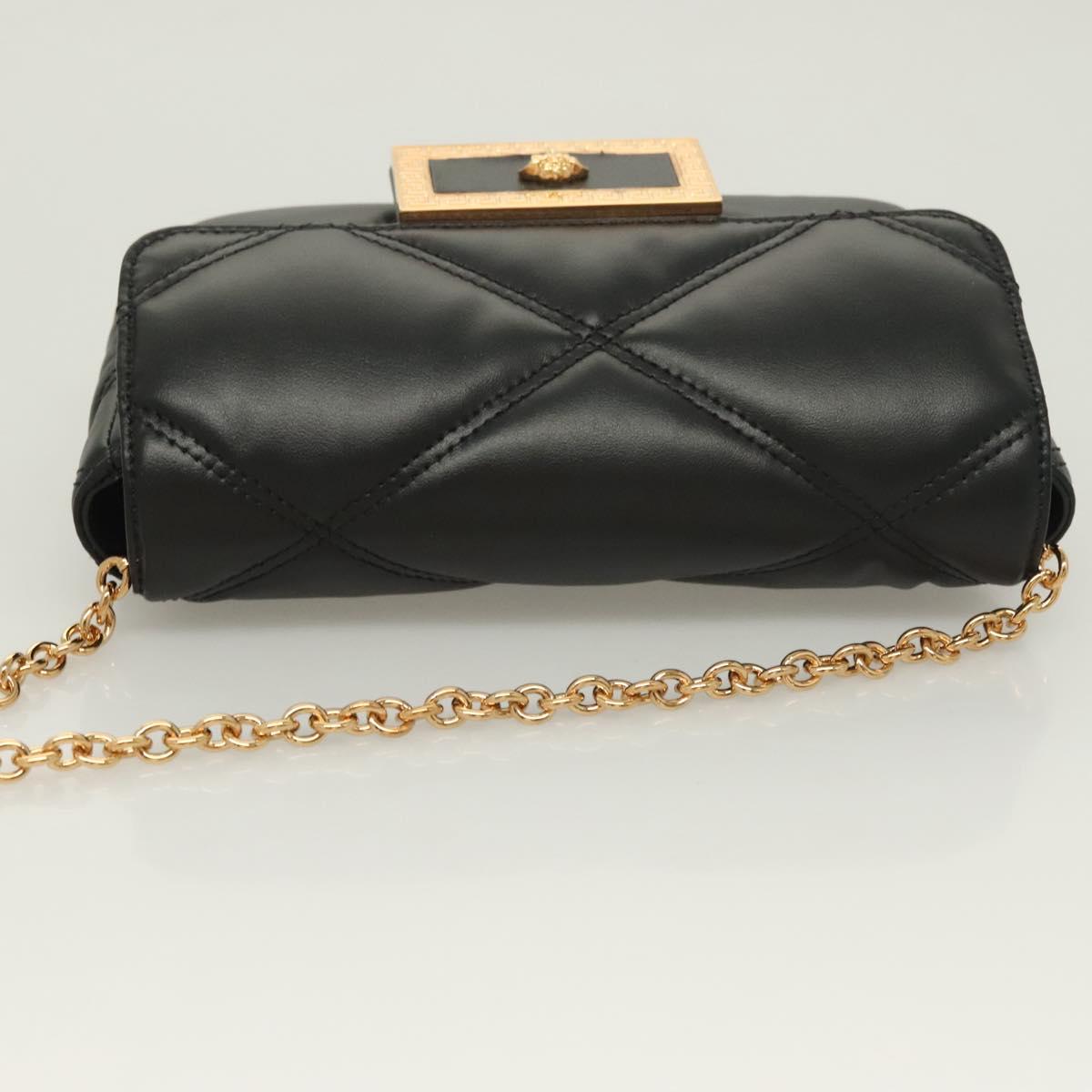 Versace Chain Shoulder Bag Leather Black Gold