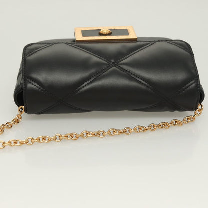 Versace Chain Shoulder Bag Leather Black Gold