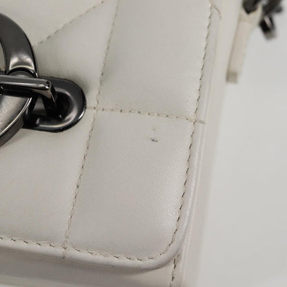 Christian Dior Chain Shoulder Bag Leather 2WAY White Silver