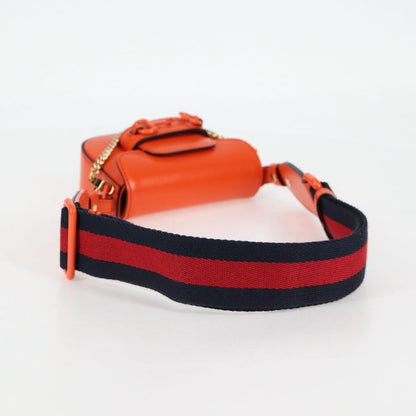 Gucci Sherry Line Shoulder Bag Leather Orange Red Navy 726863