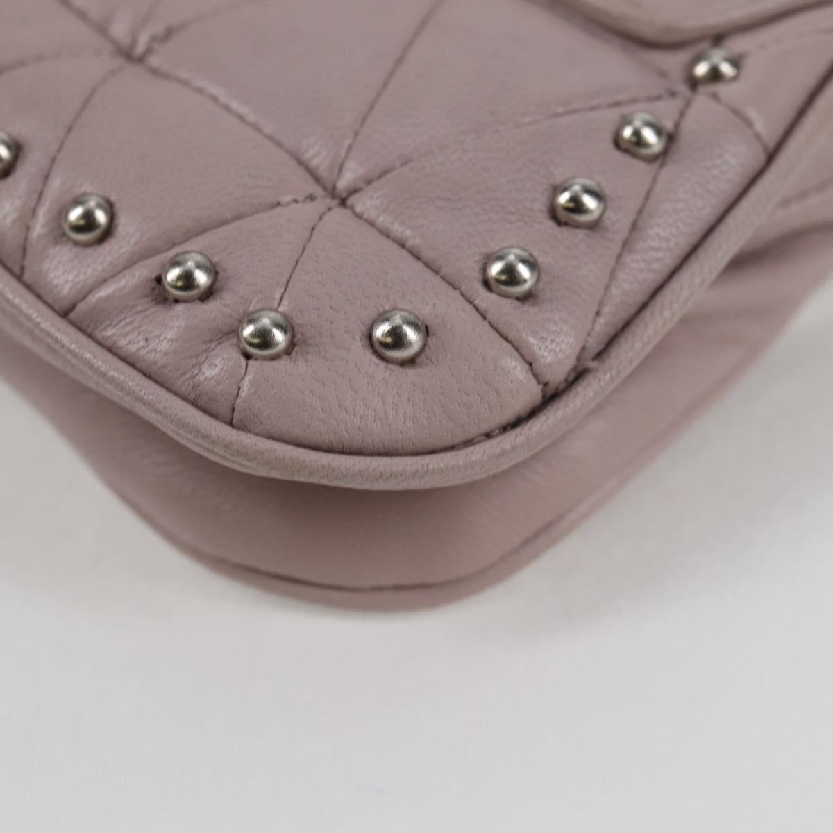 Miu Miu Studs Chain Shoulder Bag Leather Pink Silver