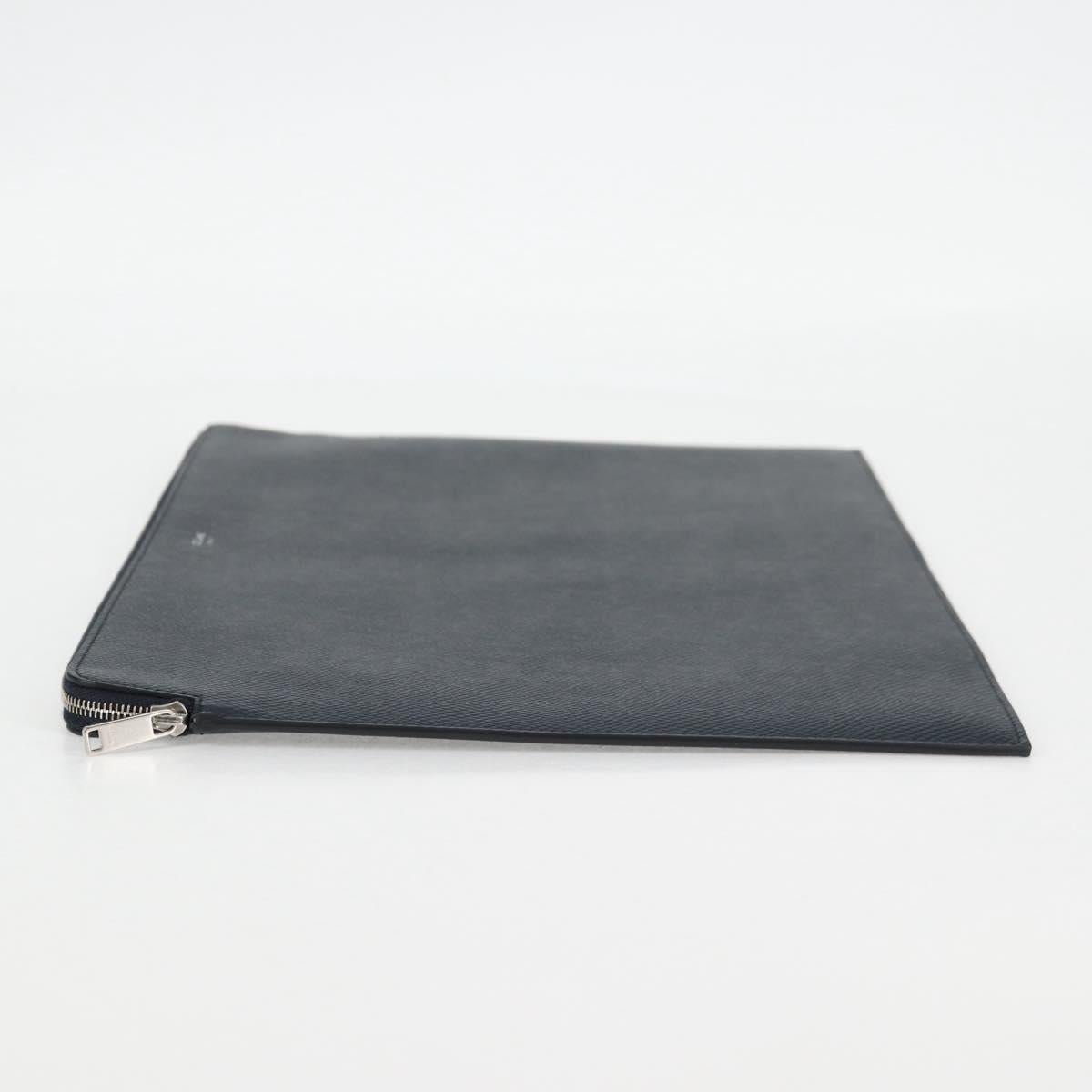Celine Clutch Bag Leather Navy Silver 10b593-070