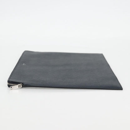 Celine Clutch Bag Leather Navy Silver 10b593-070