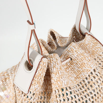 Loewe Sequin Balloon Shoulder Bag Raffia Beige Gold