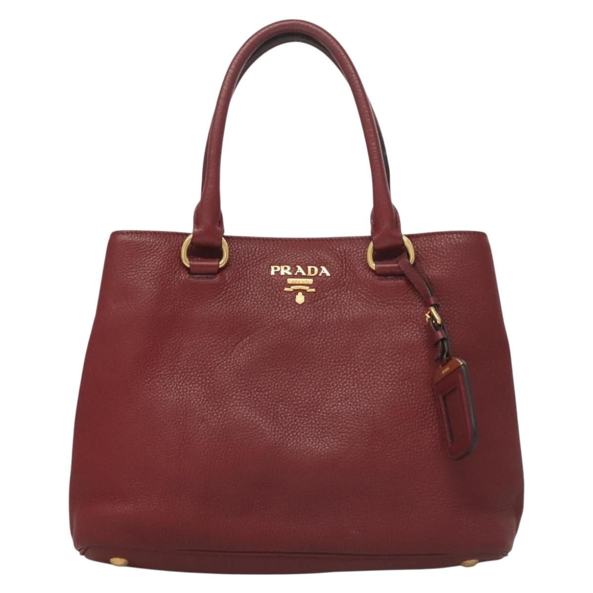 Prada Hand Bag Leather Bordeaux Gold