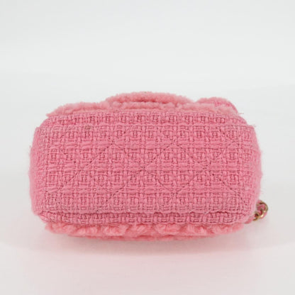 Chanel Matelasse Chain Shoulder Bag Wool Pink Gold Cc