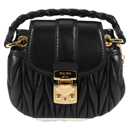Miu Miu Matelasse Chain Pouch Shoulder Bag Leather Black Gold