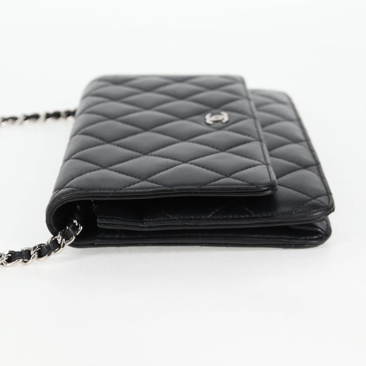 Chanel Matelasse Chain Wallet Lamb Skin Black Silver Cc